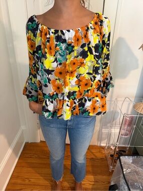 Eight Sixty Women's Orange Floral off shoulder top